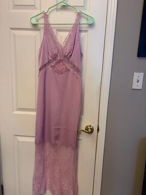 Vici Dusty Rose Lace-Trim Midi Slip Dress